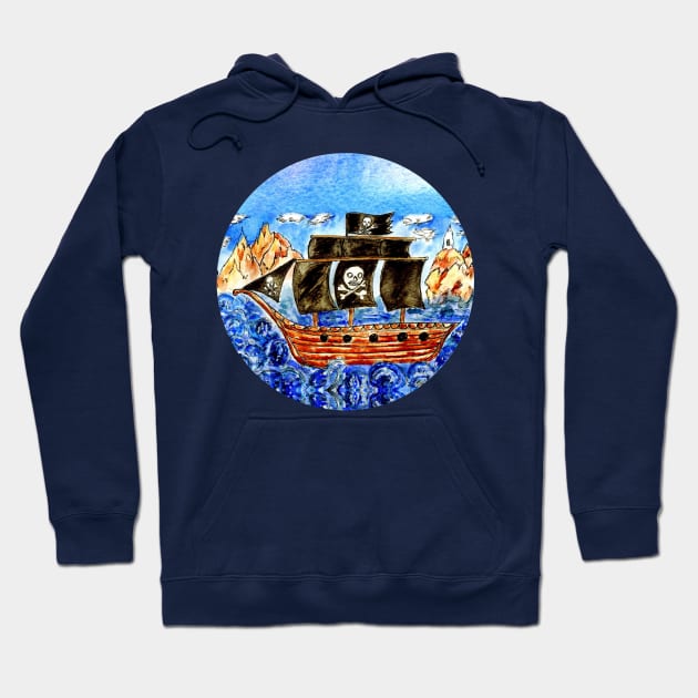 Vintage pirate boat Hoodie by AnnArtshock